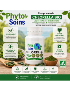 Chlorella BIO - Algue détox - 180 Comprimés de 500mg - Phyto-soins