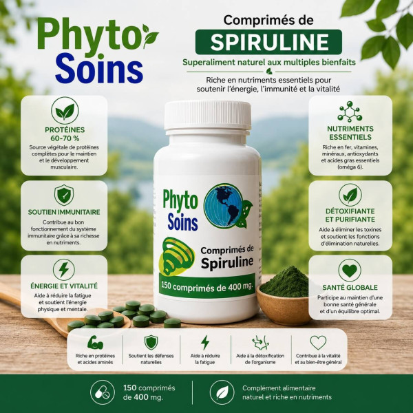 Spiruline BIO - Superaliment - 180 Comprimés de 500mg - Phyto-soins