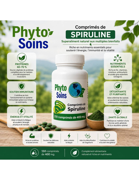 Spiruline BIO - Superaliment - 180 Comprimés de 500mg - Phyto-soins