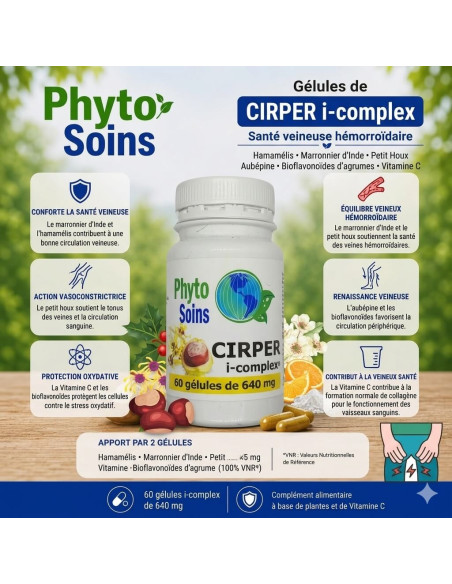 Cirper i-complex - Santé Veineuse Hémorroïdaire - 60 gélules - phyto-soins