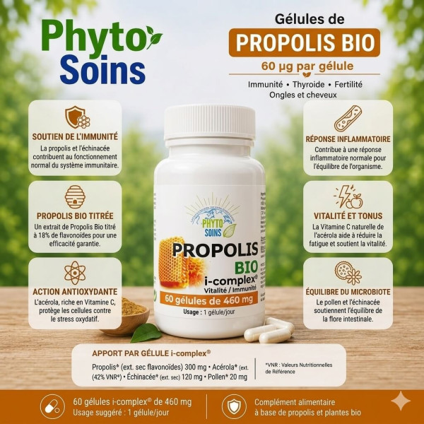 Propolis Bio i-Complex – Immunité & Vitalité - 60 gélules - Phyto-soins