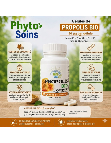 Propolis Bio i-Complex – Immunité & Vitalité - 60 gélules - Phyto-soins