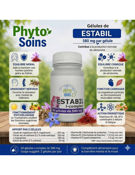 Safran - Valériane - Équilibre Émotionnel & Sérénité - 60 gélules - Phyto-soins