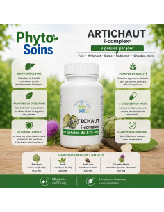 Artichaut, Boldo, Radis noir et Chardon Marie - Détox & santé hépatique - 60 gélules - Phyto-soins