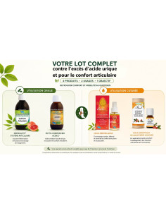 Lot de compléments alimentaires contre la crise de goutte et l'excès d'acide urique - Phyto-soins