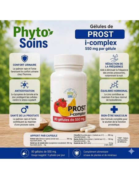 Prost I-complex- Confort urinaire & Prostate - 80 gélules - Phyto-soins