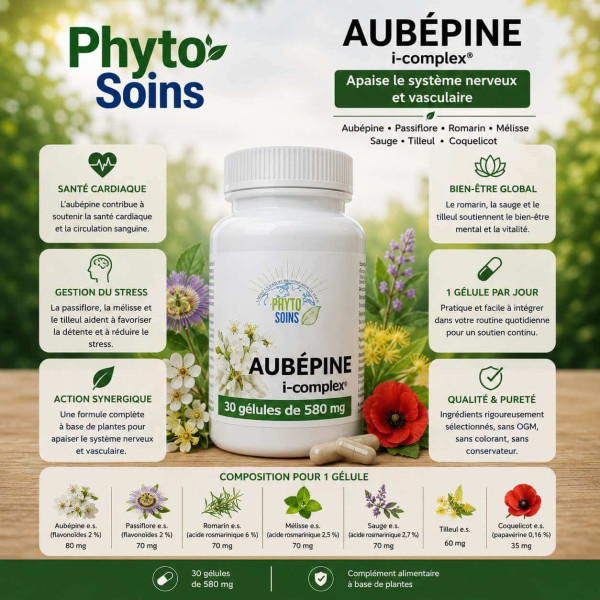Aubépine i-complex- Sérénité & Soutien cardiovasculaire - 30 gélules - Phyto-soins