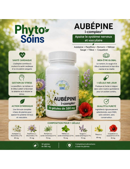 Aubépine i-complex- Sérénité & Soutien cardiovasculaire - 30 gélules - Phyto-soins
