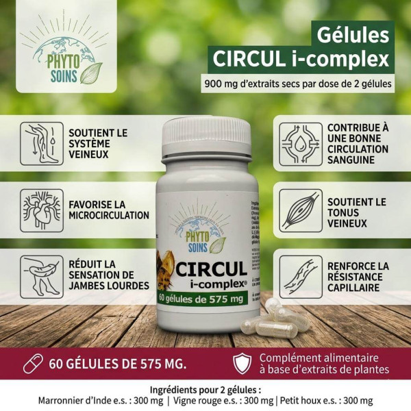 Gélules Marron, Vigne et petit Houx - Circulation Veineuse - 60 gélules - Phyto-soins