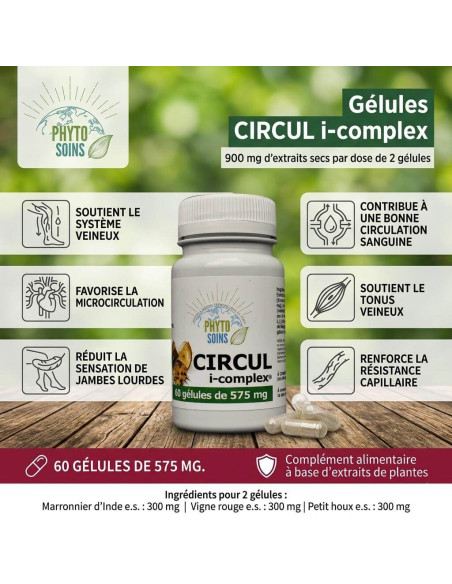 Gélules Marron, Vigne et petit Houx - Circulation Veineuse - 60 gélules - Phyto-soins