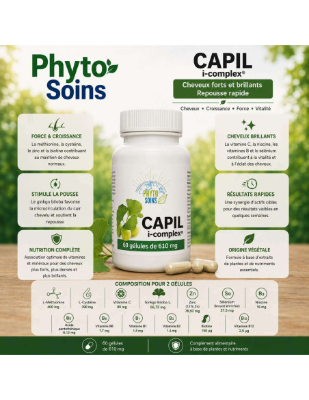 Gélules Capil i-complex- Force, croissance et vitalité des cheveux - 60 gélules - phyto-soins