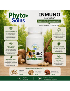 Gélules Immunité - Reishi, Shitaké et griffe de chat - 80 gélules - Phyto-soins