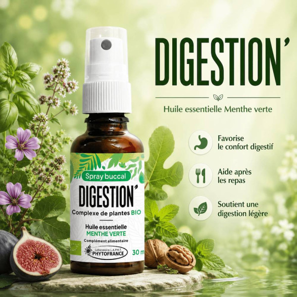 Spray Digestion aux plantes et huile essentielle de Menthe verte bio par phyto-soins