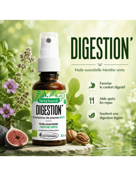 Spray Digestion aux plantes et huile essentielle de Menthe verte bio par phyto-soins
