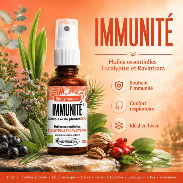 Spray Immunité aux huiles essentielles d’Eucalyptus radié et de Ravintsara BIO phytofrance par phyto-soins